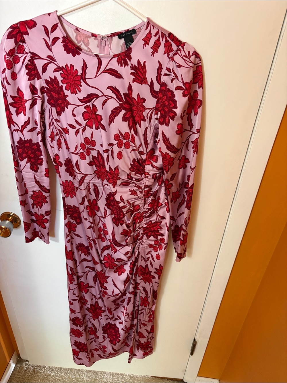 Ann Taylor Pink Maxi Dress with Red Floral Print